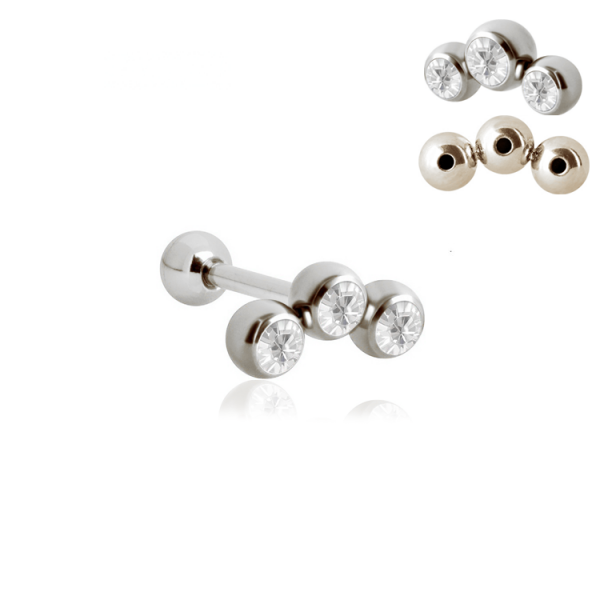 Chirurgenstahl 316L – Ohrpiercing mit drei Kugeln mit Premium-Kristallen