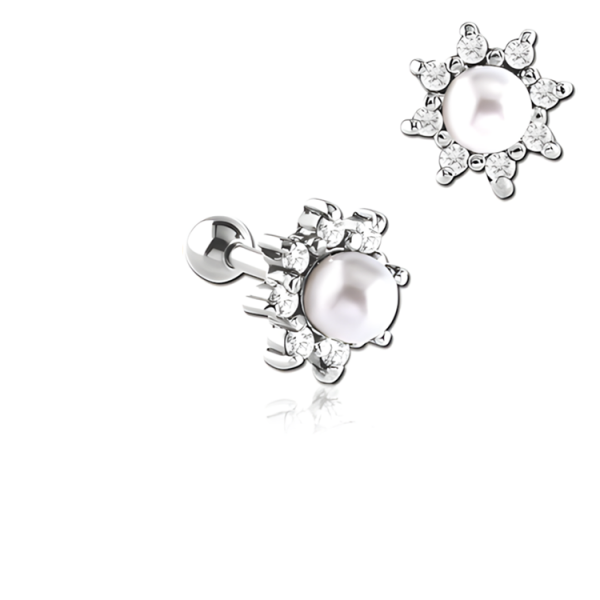 Chirurgenstahl 316L – Ohrpiercing mit eingefassten Zirkonia & synthetischer Perle