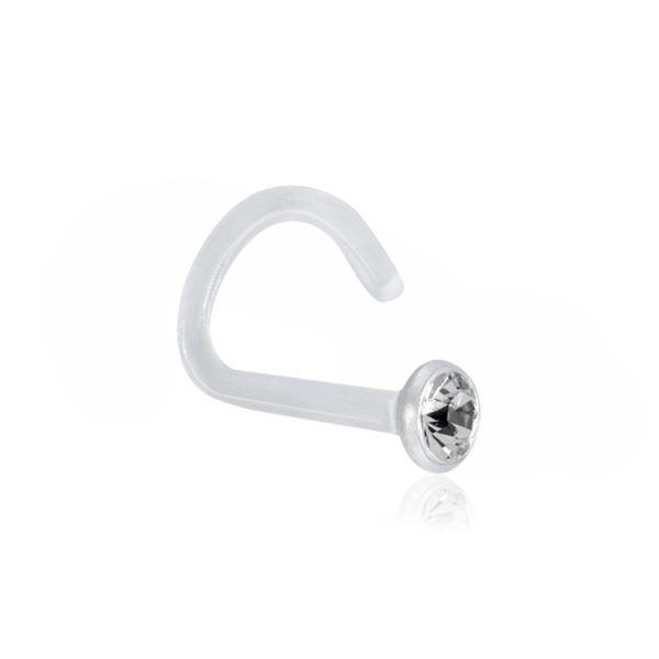 Bioplast – Nasenstecker Spirale mit flachem Premium-Kristall – flexibel