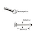 Chirurgenstahl 316L – Nasenstecker Pin mit eingefasstem Zirkonia, rund