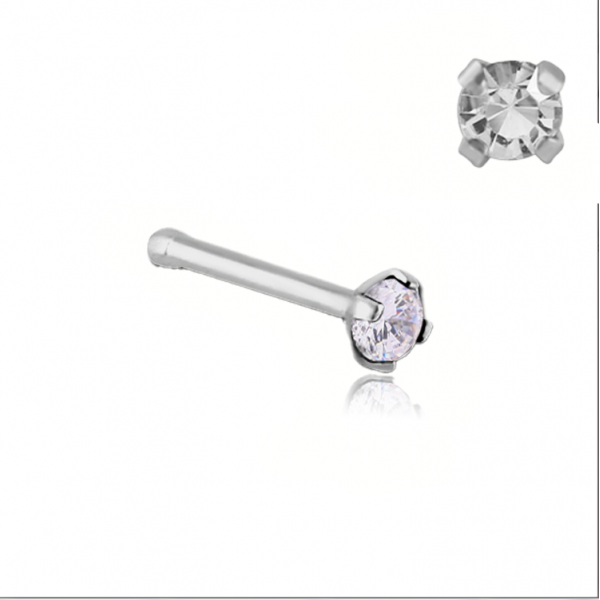 Chirurgenstahl 316L – Nasenstecker Pin mit eingefasstem Zirkonia, rund