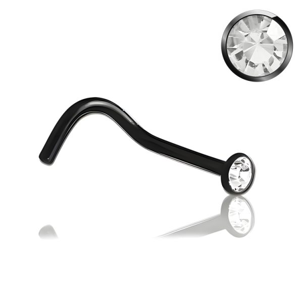 Chirurgenstahl 316L – Nasenstecker Spirale mit flachem Premium-Kristall & PVD-Beschichtung