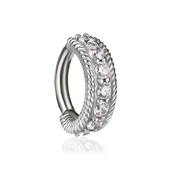 CoCr NF – Ovaler Bauchnabel-Clicker mit eingefassten Premium-Zirkonia