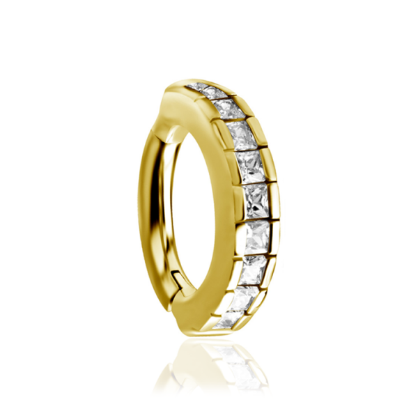 CoCr NF – Ovaler Bauchnabel-Clicker mit gefassten Zirkonia & PVD-Beschichtung