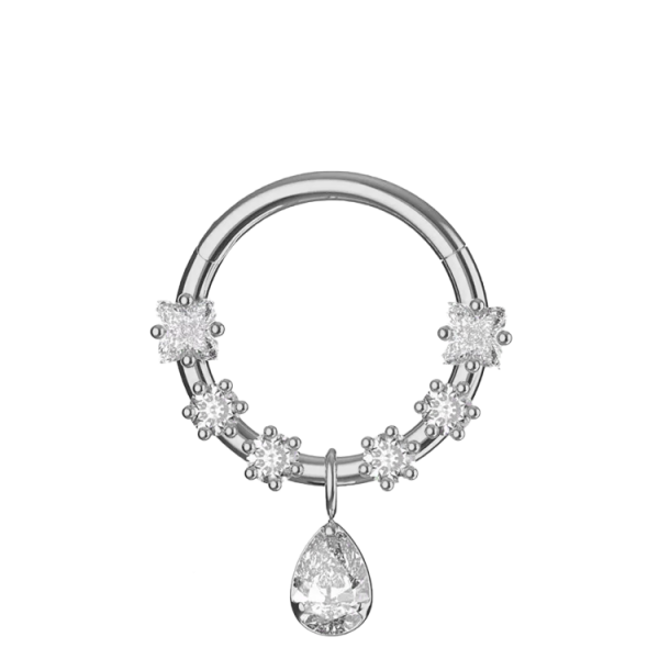 Chirurgenstahl 316L – Conch Segmentring Clicker mit eingefassten Zirkonia & Tropfenanhänger