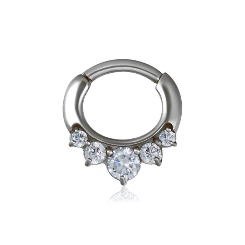 Chirurgenstahl 316L – Ovaler Segmentring Clicker mit fünf eingefassten Zirkonia