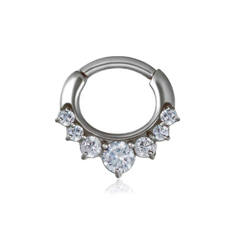 Chirurgenstahl 316L – Ovaler Segmentring Clicker mit sieben eingefassten Zirkonia