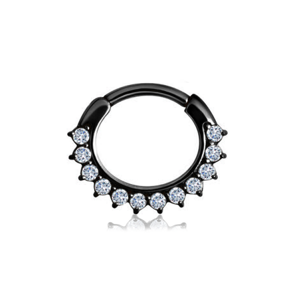 Chirurgenstahl 316L – Ovaler Segmentring Clicker mit eingefassten Zirkonia & PVD-Beschichtung