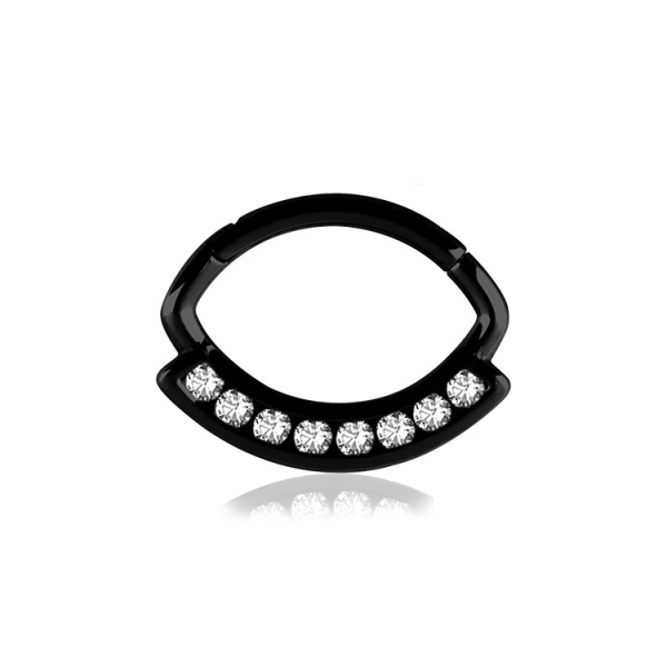 Chirurgenstahl 316L – Ovaler Segmentring Clicker mit eingefassten Zirkonia & PVD-Beschichtung