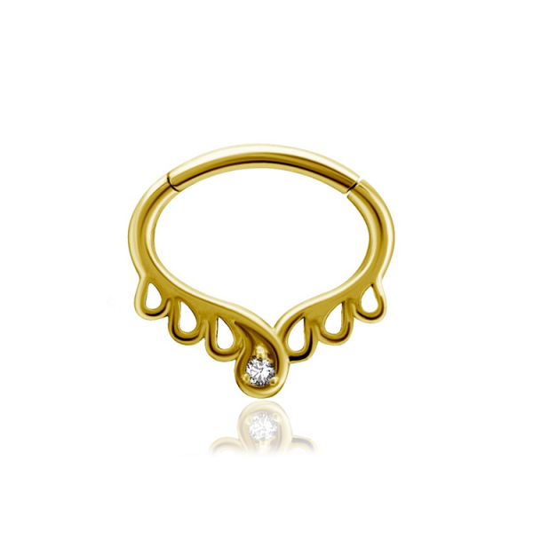 Chirurgenstahl 316L – Ovaler Segmentring Clicker mit gefasstem Zirkonia & PVD-Beschichtung