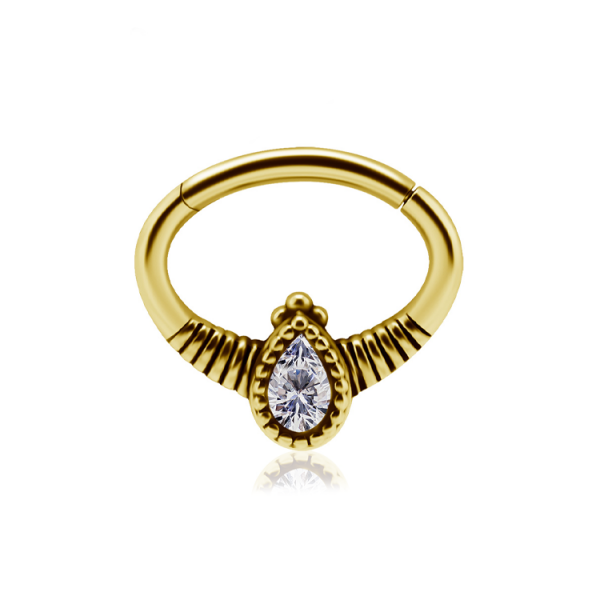 Chirurgenstahl 316L – Ovaler Segmentring Clicker mit gefasstem Zirkonia & PVD-Beschichtung