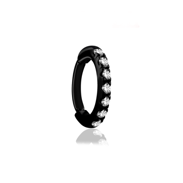 Chirurgenstahl 316L – Rook Segmentring Clicker oval mit eingefassten Premium-Zirkonia & PVD-Beschichtung 