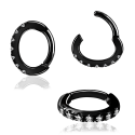 Chirurgenstahl 316L – Rook Segmentring Clicker oval mit eingefassten Premium-Zirkonia & PVD-Beschichtung 