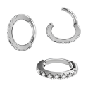 Chirurgenstahl 316L – Rook Segmentring Clicker oval mit eingefassten Premium-Zirkonia