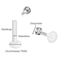 Bioplast Labret mit Plug-in-System & Titan-G23-Aufsatz mit flachem Kristall