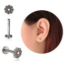 Chirurgenstahl 316L – Micro-Labret mit Innengewinde & Blumen-Motiv